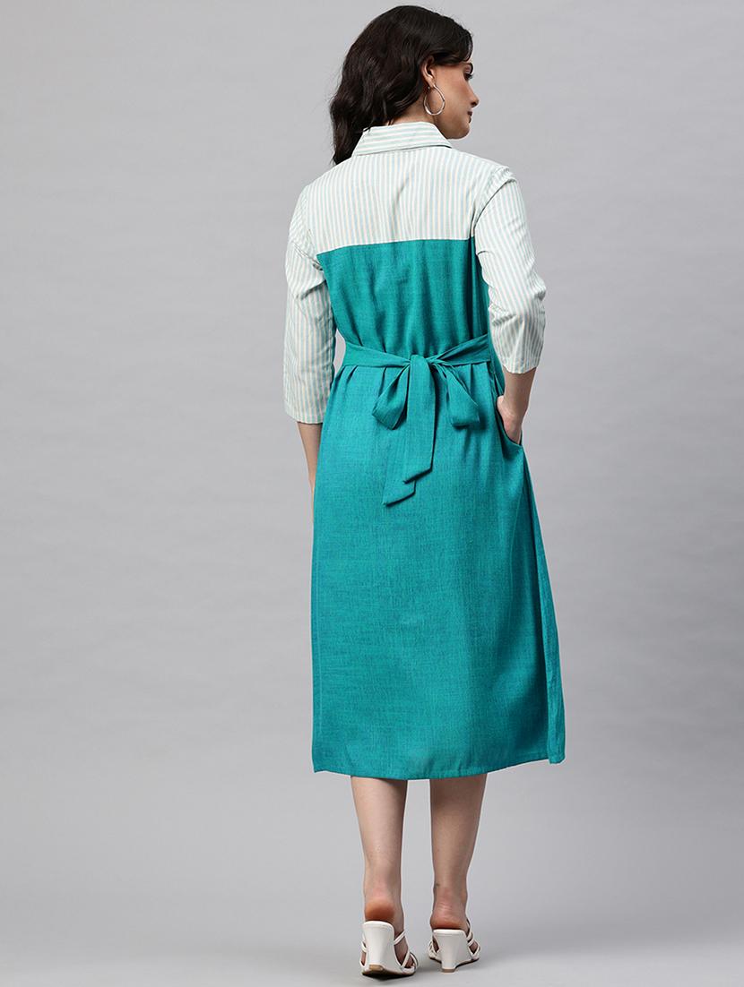 women colar blocked collared shirt dress - 22041301 - Standard Image - 3