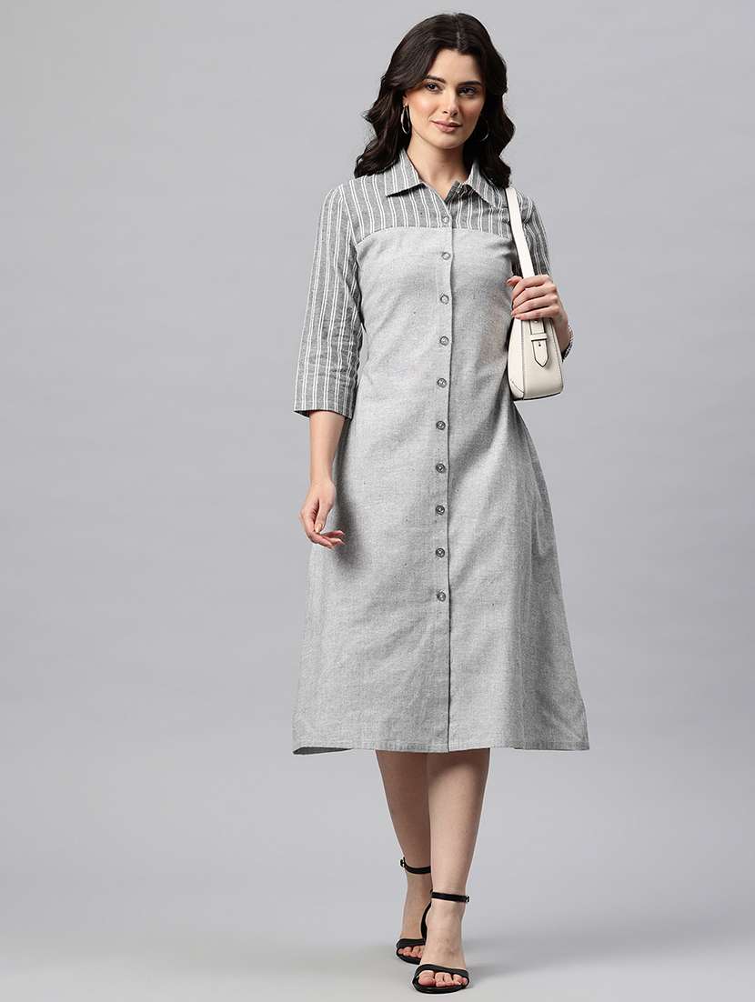 Women Striped Collared Shirt Dress