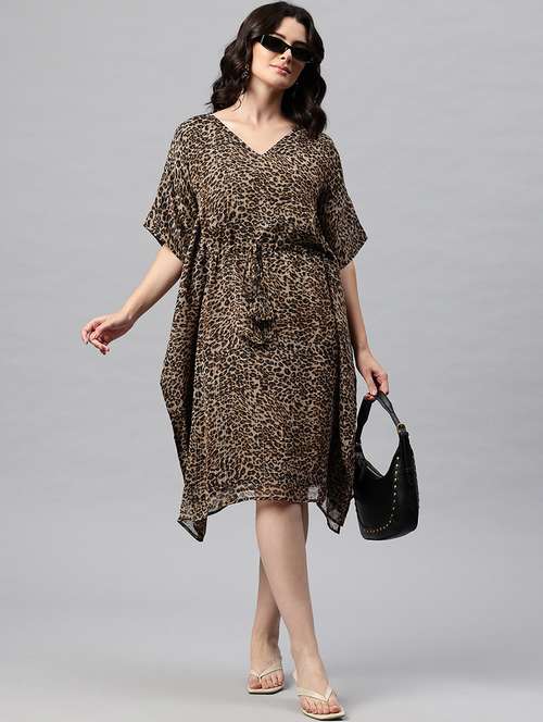 women animal print kimono sleeve kaftan dress - 22041303 - Standard Image - 0