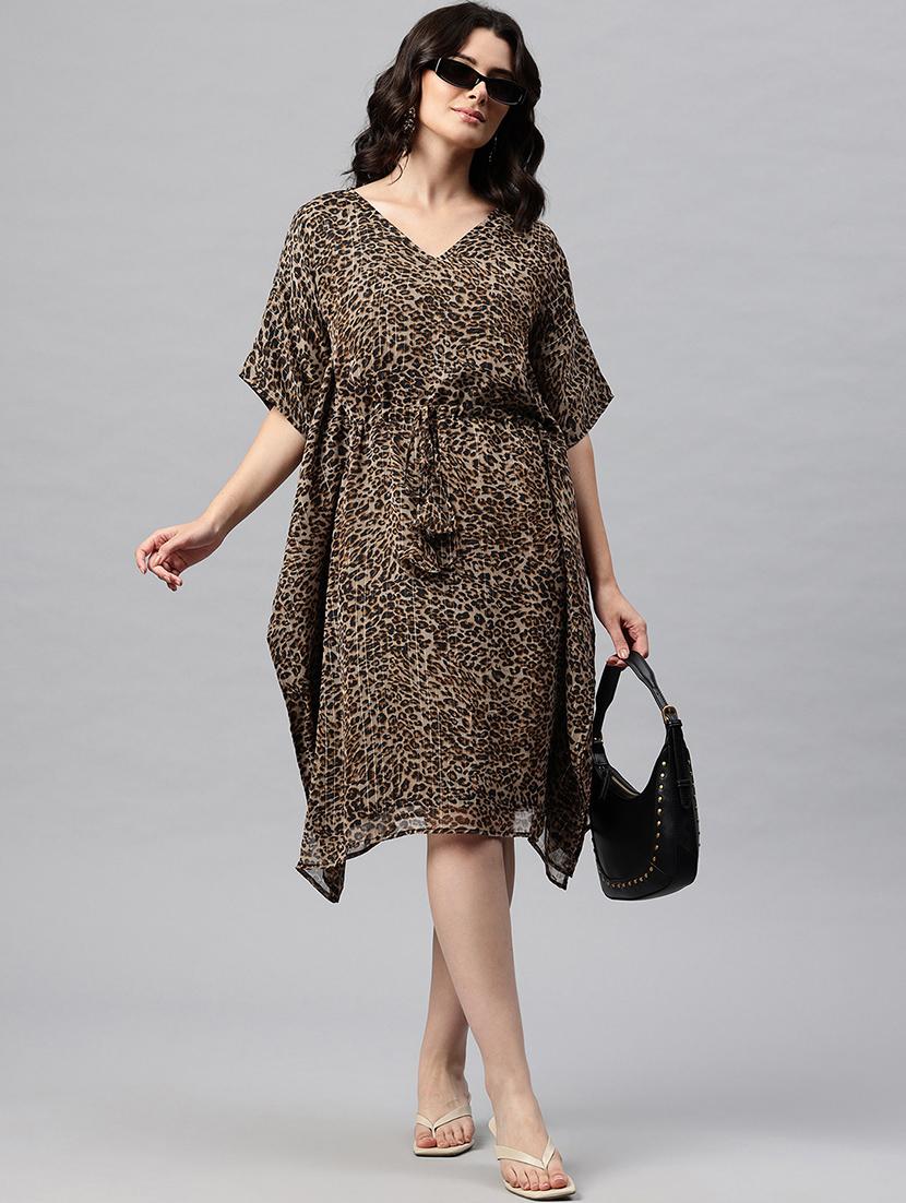 women animal print kimono sleeve kaftan dress - 22041303 - Zoom Image - 0
