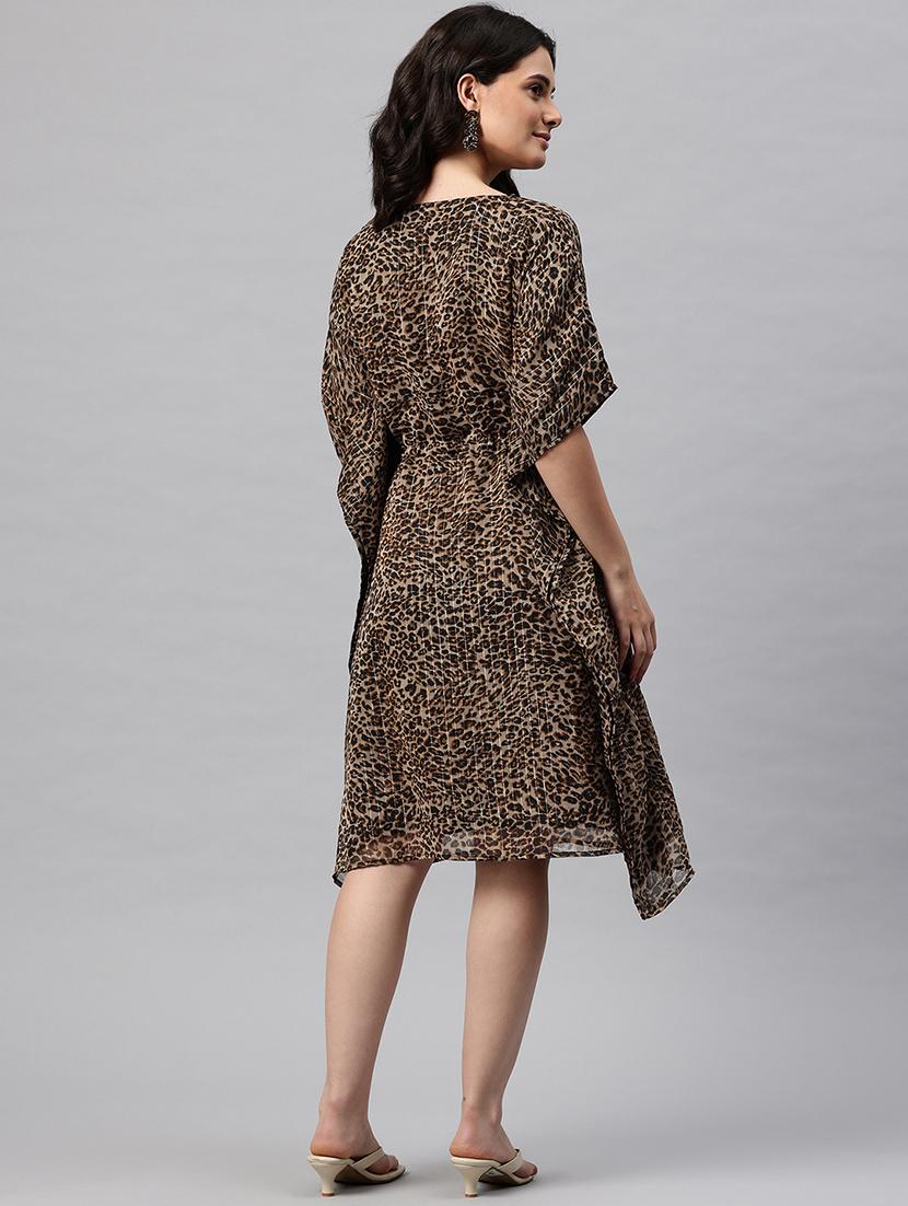 women animal print kimono sleeve kaftan dress - 22041303 - Standard Image - 3
