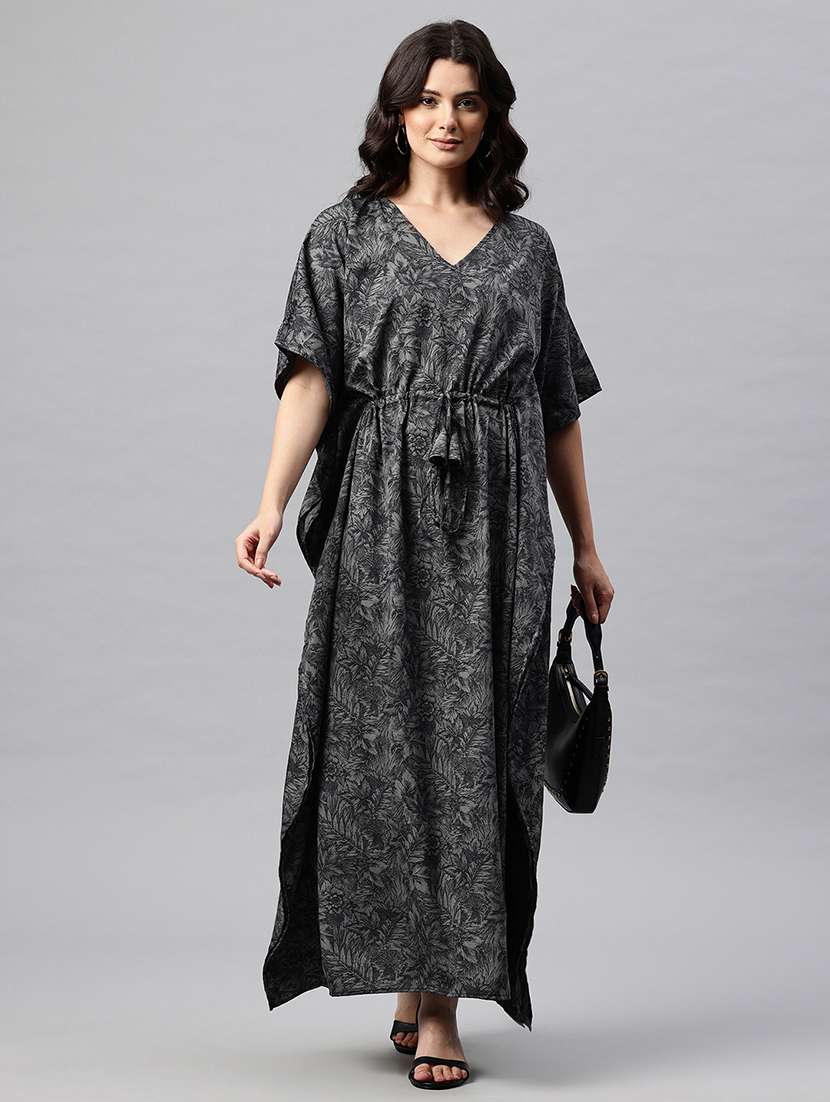 women printed kimono sleeve kaftan dress
