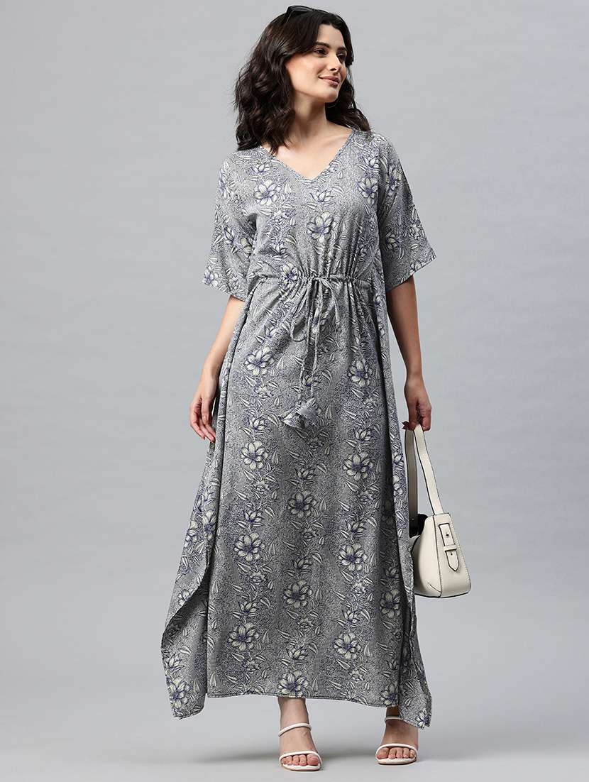 women printed kimono sleeve kaftan dress