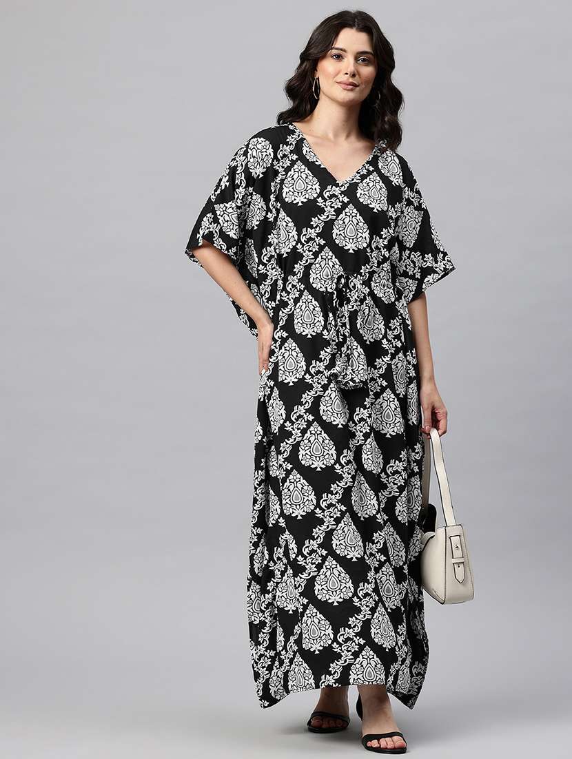 women printed kimono sleeve kaftan dress - 22041309 - Zoom Image - 0