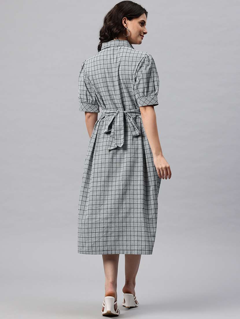 women checkered collared puff sleeve shirt dress - 22041312 -  Standard Image - 3