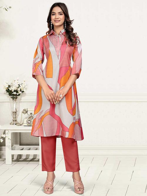 women printed three quarter sleeve ethnic co-ord set - 22041314 - Standard Image - 0