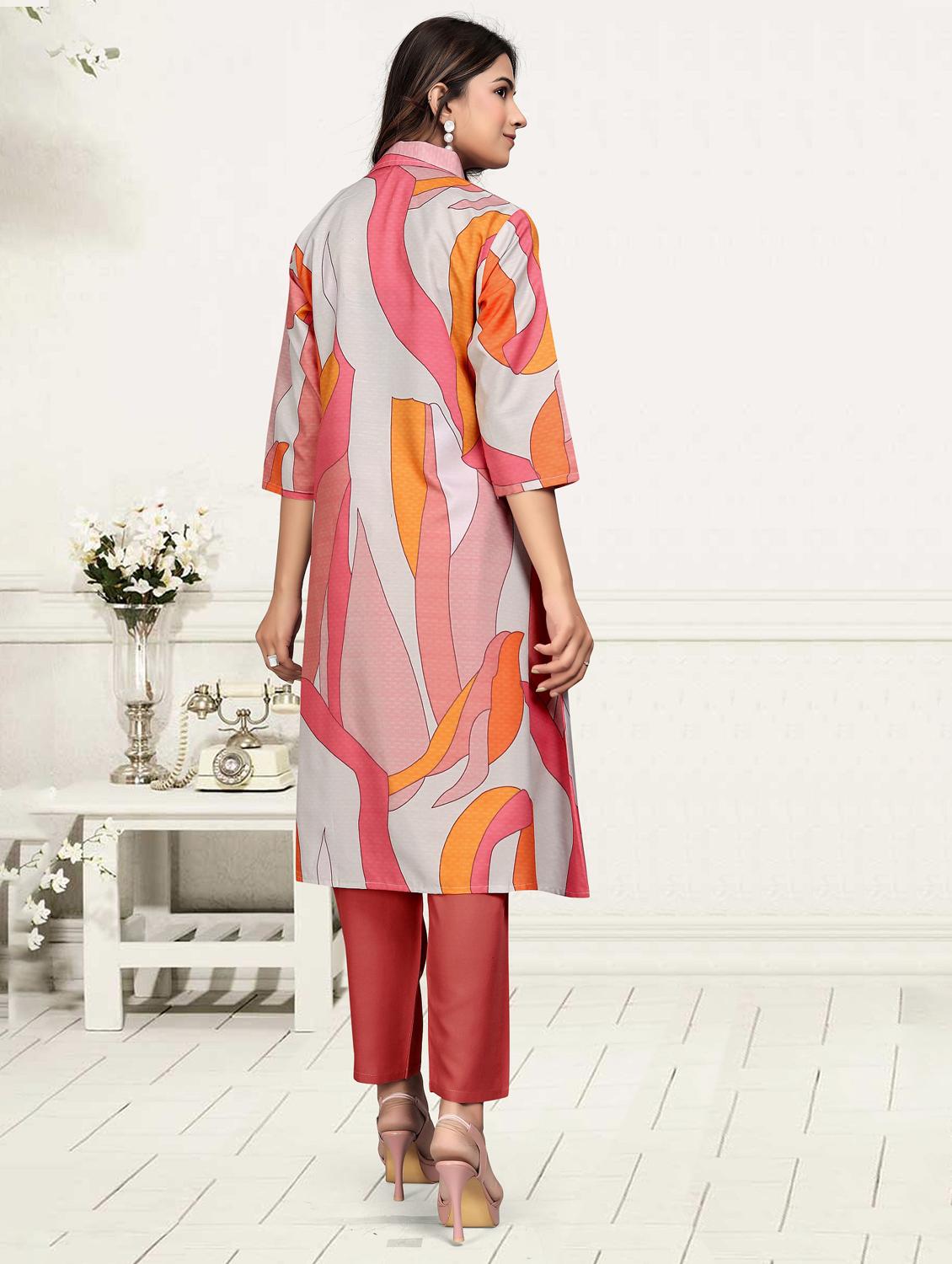 women printed three quarter sleeve ethnic co-ord set - 22041314 - Standard Image - 3