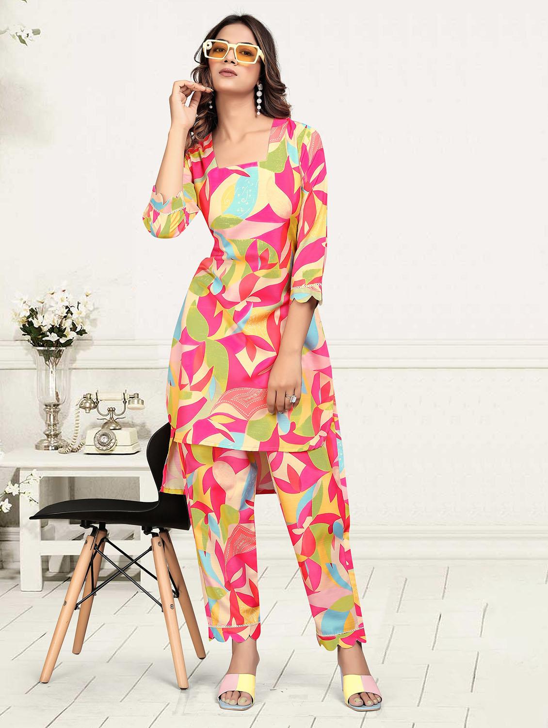 women printed three quarter sleeve ethnic co-ord set - 22041316 - Zoom Image - 0