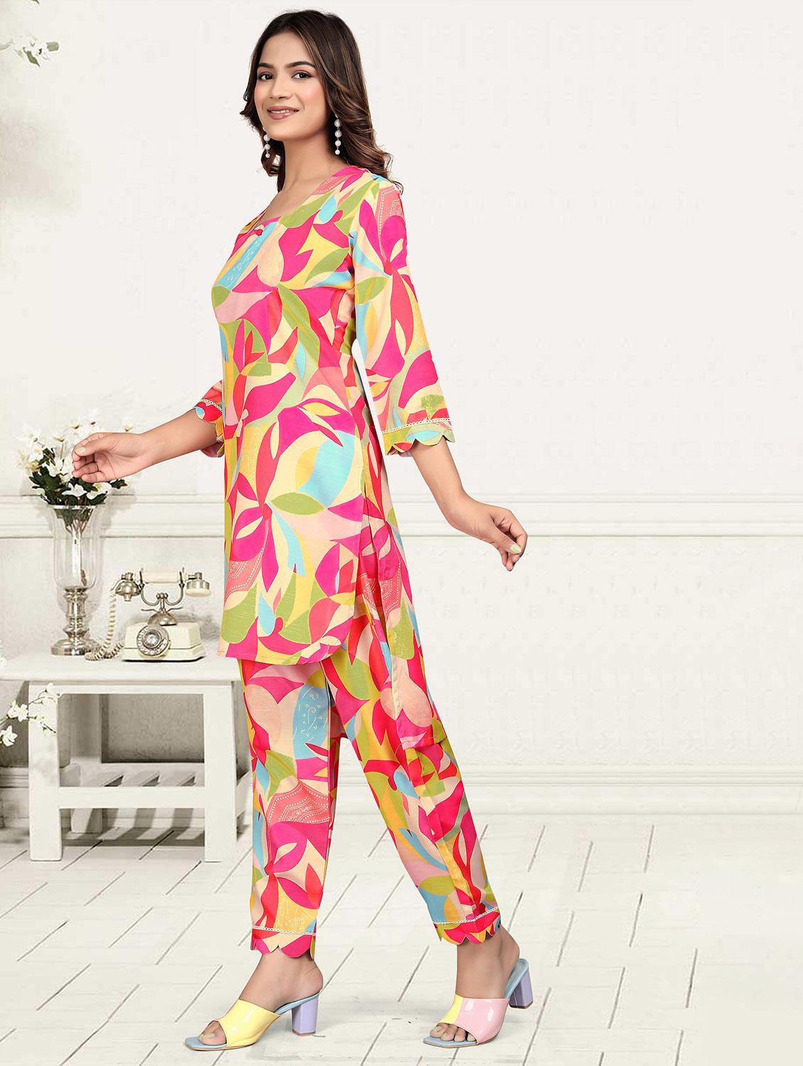 women printed three quarter sleeve ethnic co-ord set - 22041316 - Standard Image - 3