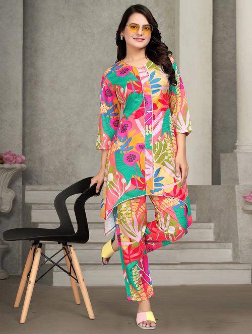 women printed three quarter sleeve ethnic co-ord set - 22041317 - Standard Image - 0