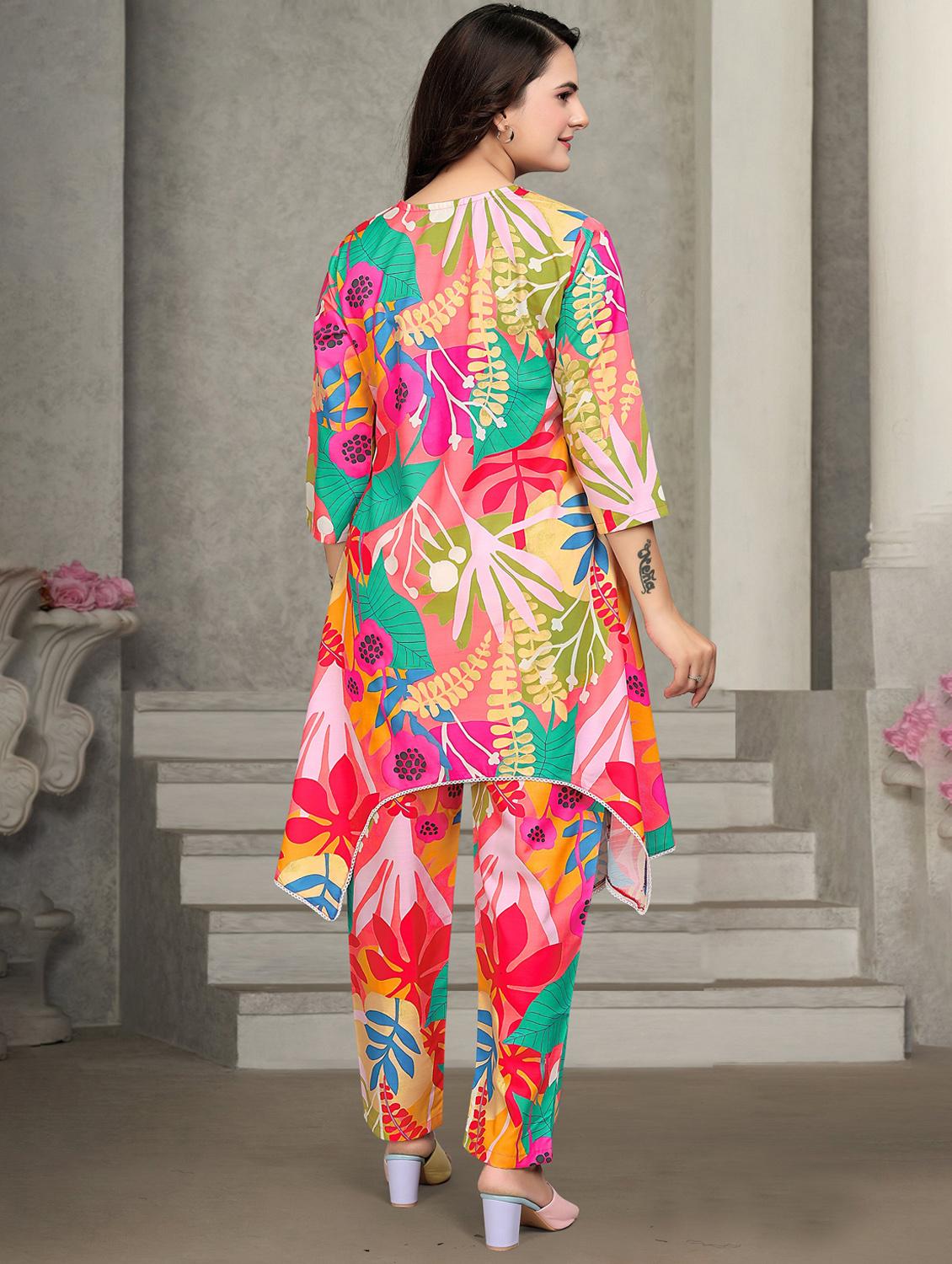 women printed three quarter sleeve ethnic co-ord set - 22041317 - Standard Image - 3