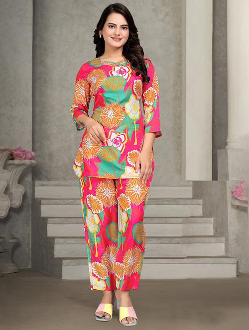floral printed cotton blend co-ord set pink - 22041318 - Standard Image - 0