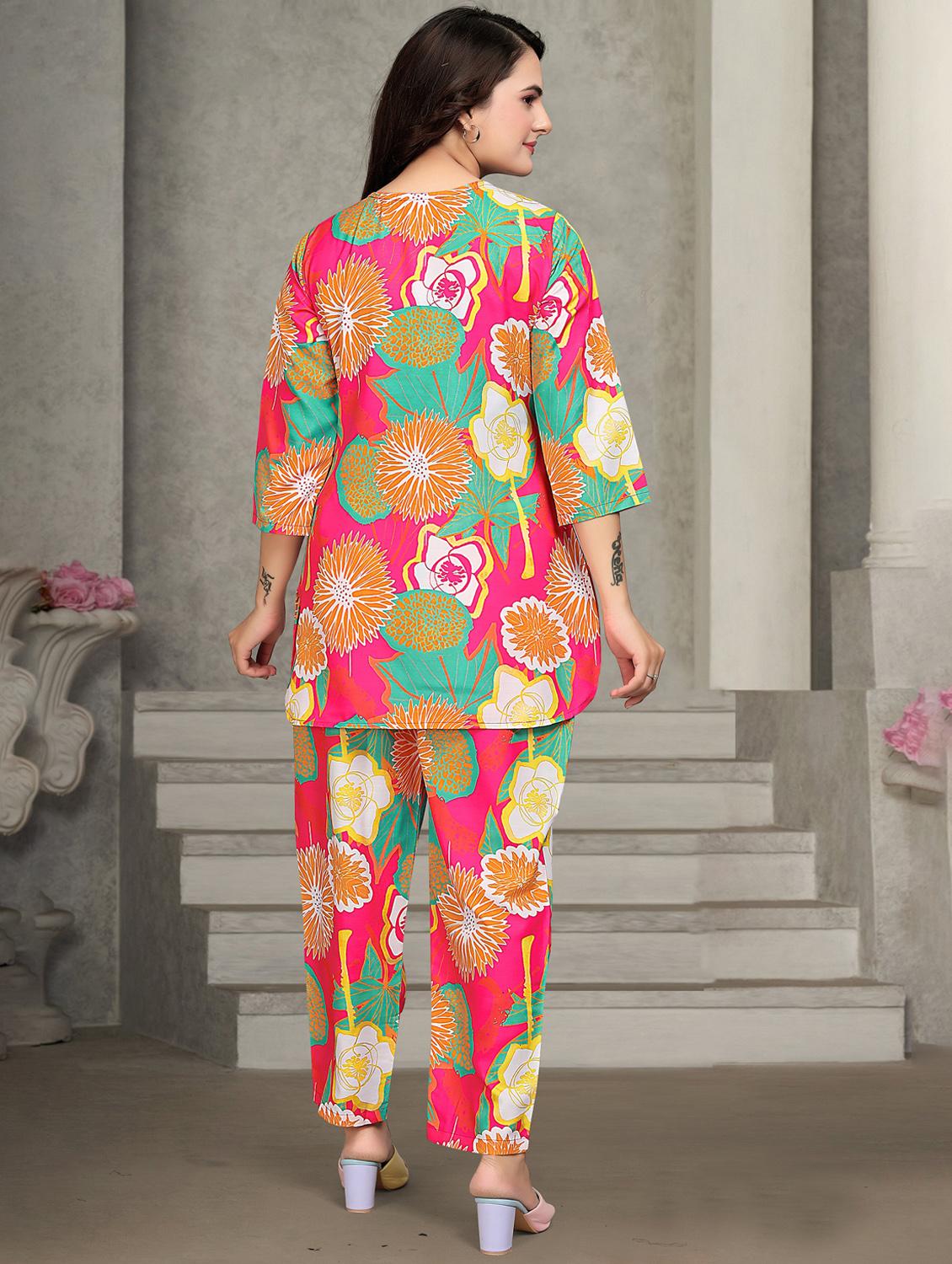 floral printed cotton blend co-ord set pink - 22041318 - Standard Image - 3
