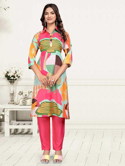 women printed three quarter sleeve ethnic co-ord set - 22041319 - Standard Image - 0