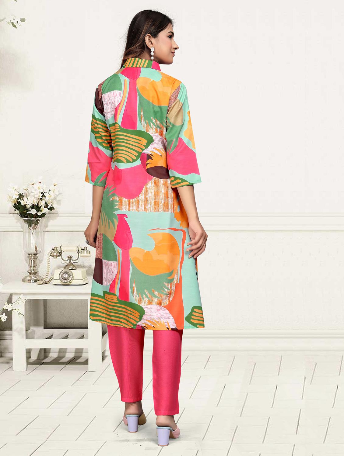 women printed three quarter sleeve ethnic co-ord set - 22041319 - Standard Image - 3