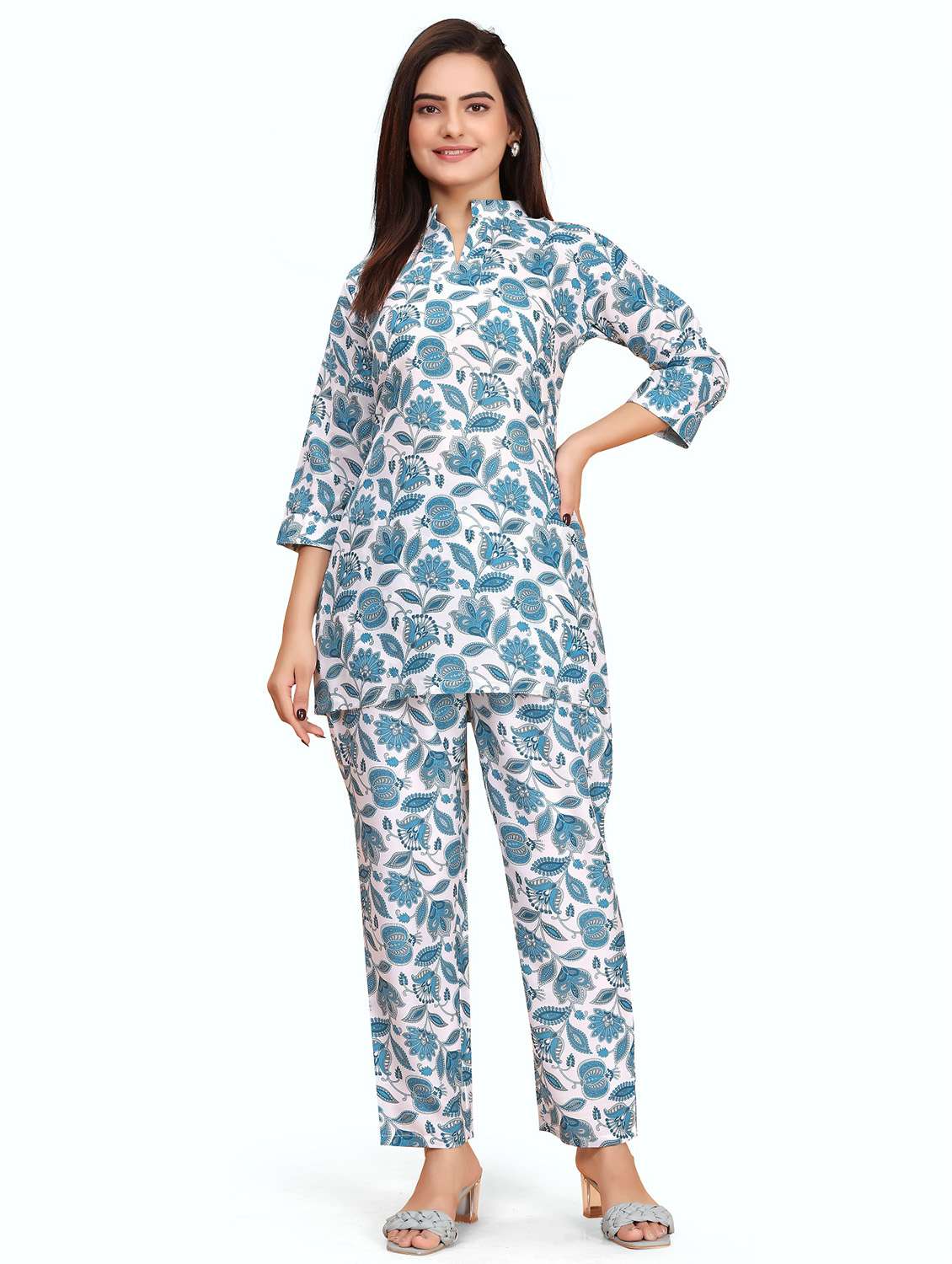 women printed three quarter sleeve ethnic co-ord set - 22041320 - Zoom Image - 0