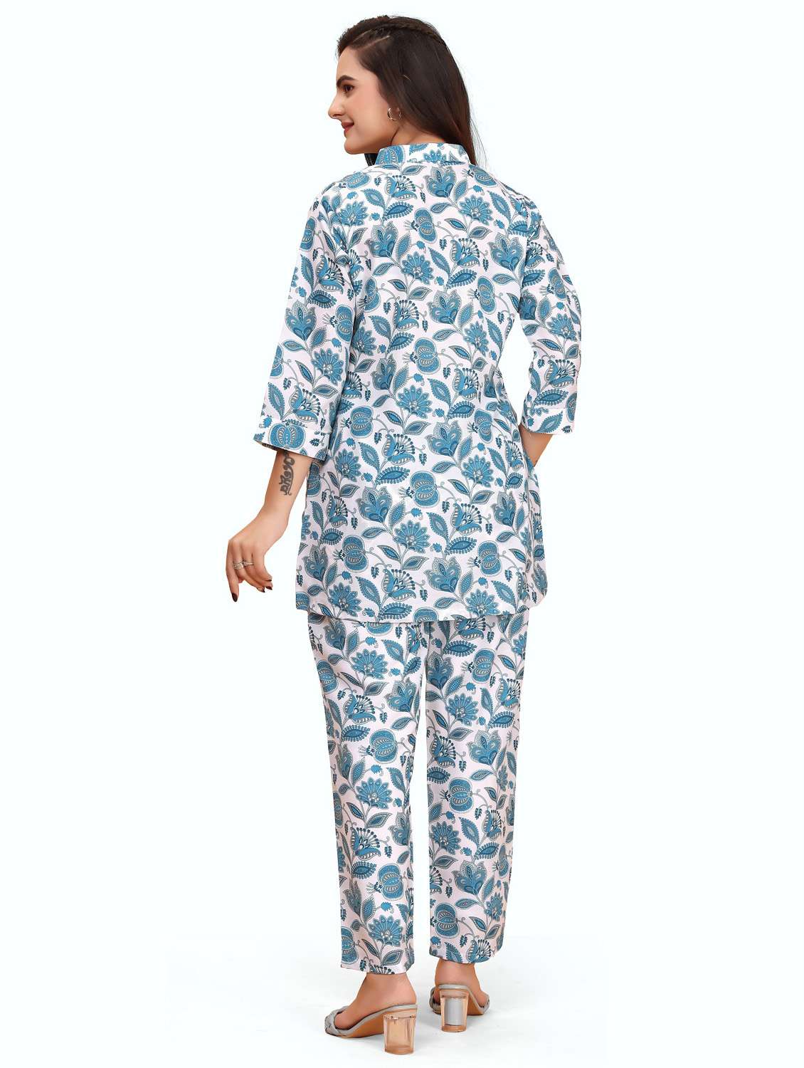 women printed three quarter sleeve ethnic co-ord set - 22041320 - Standard Image - 3