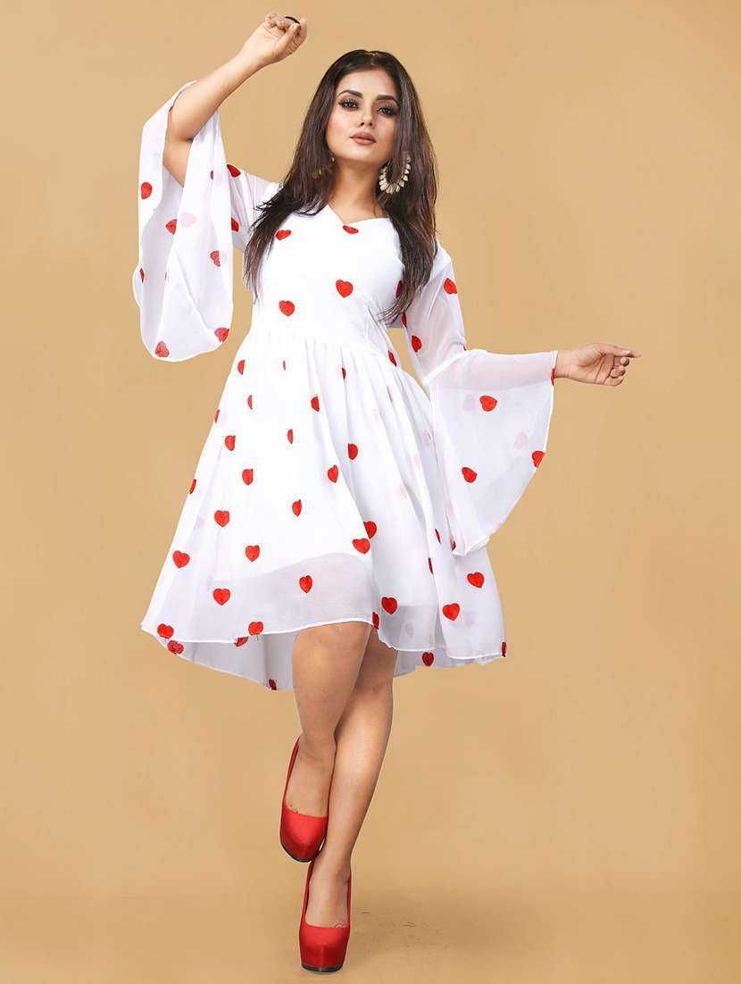 women printed flared sleeve fit & flare dress - 22041323 - Zoom Image - 0