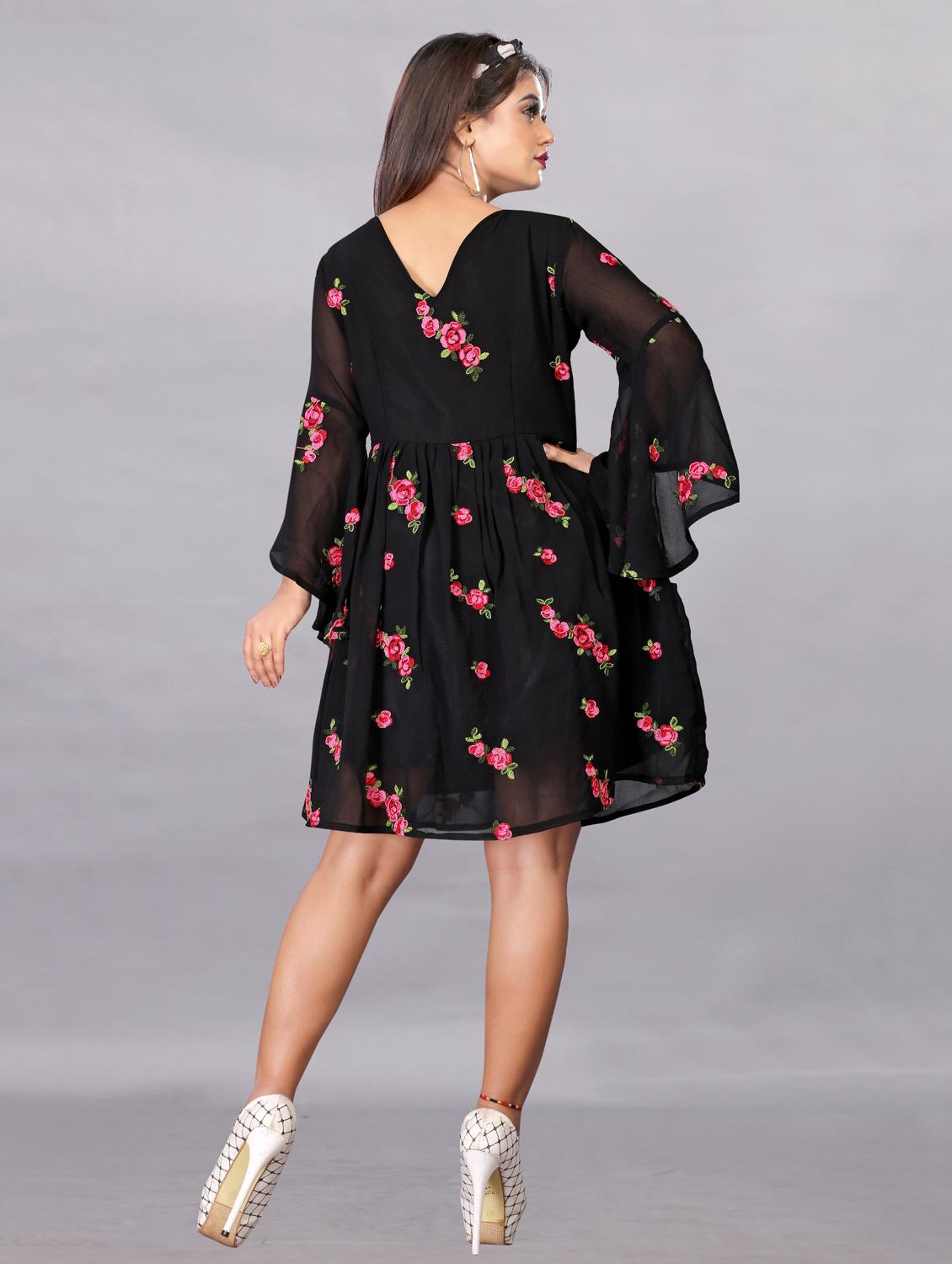 women embroidered flared sleeve fit & flare dress - 22041324 - Standard Image - 3