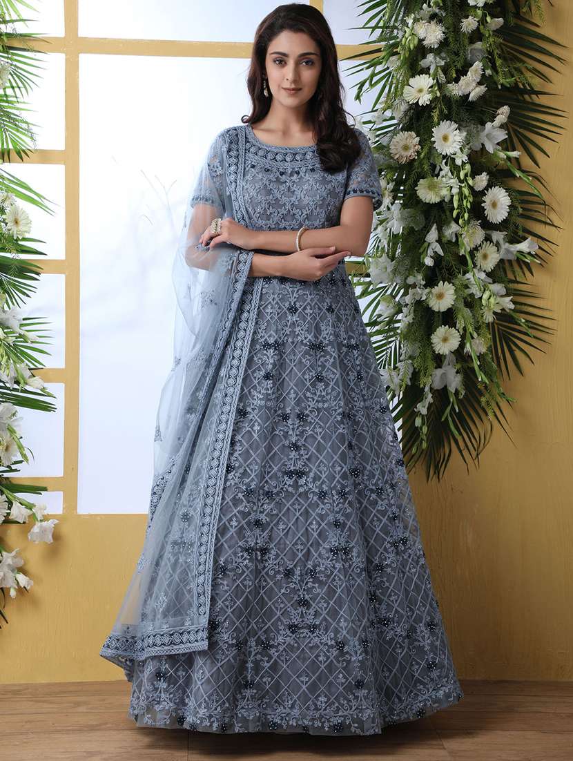 women embroidered fit & flare gown with dupatta - 22041327 - Zoom Image - 0
