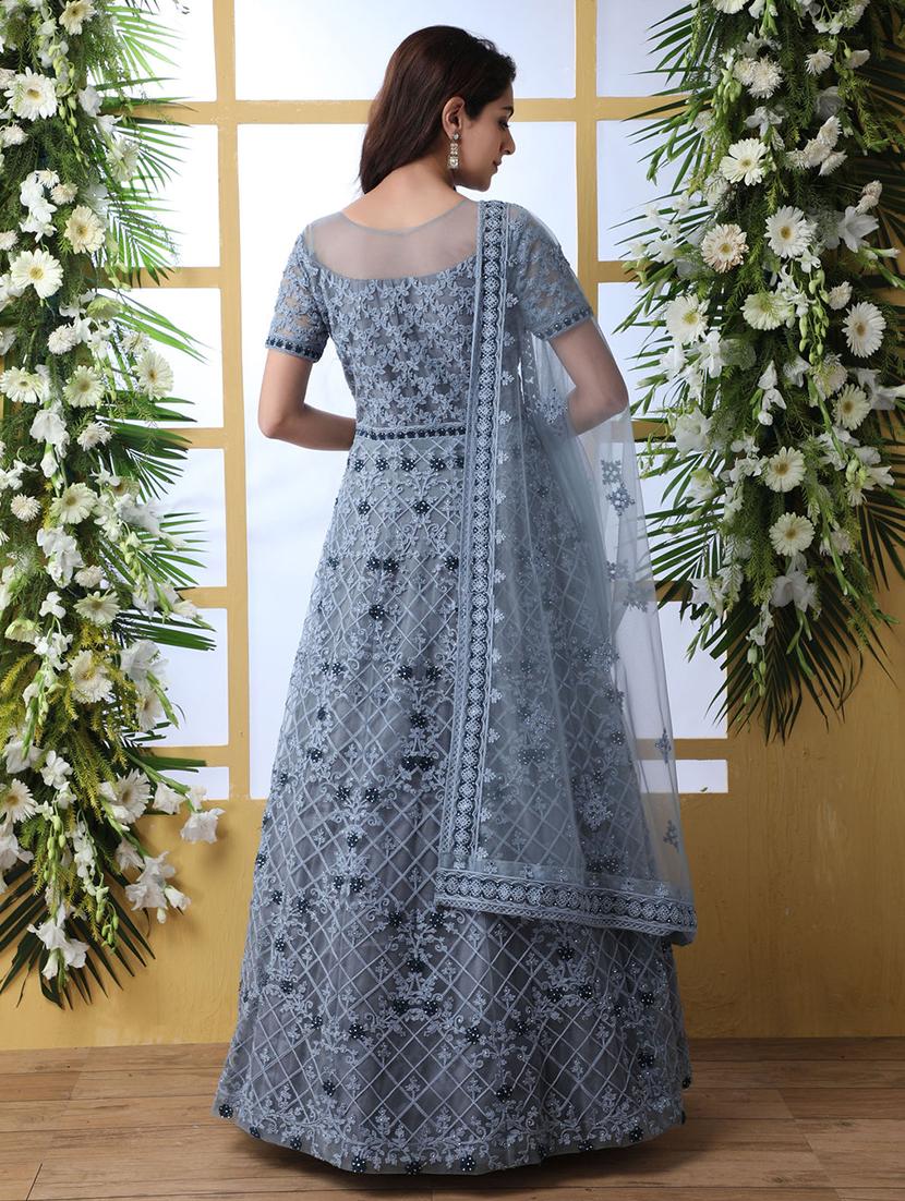 women embroidered fit & flare gown with dupatta - 22041327 - Standard Image - 3