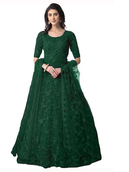 women embroidered fit & flare gown with dupatta - 22041331 -  Standard Image - 0