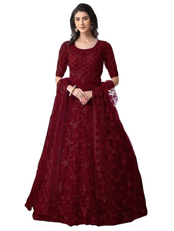 women solid with work short sleeve fit & flare gown - 22041332 -  Zoom Image - 0