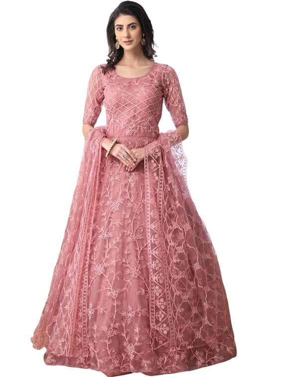 women embroidered fit & flare gown with dupatta - 22041333 -  Zoom Image - 0