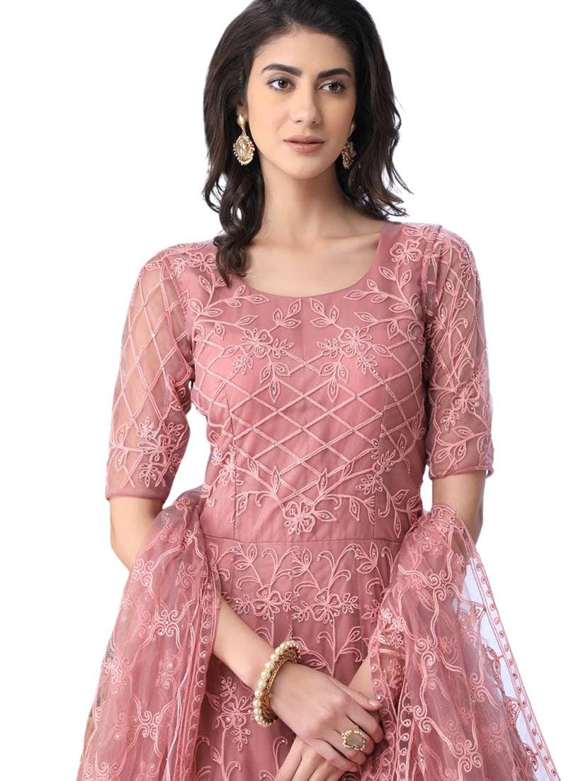 women embroidered fit & flare gown with dupatta - 22041333 - Standard Image - 3