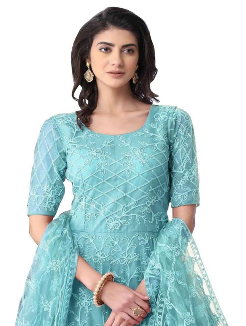 women embroidered fit & flare gown with dupatta - 22041334 - Standard Image - 3