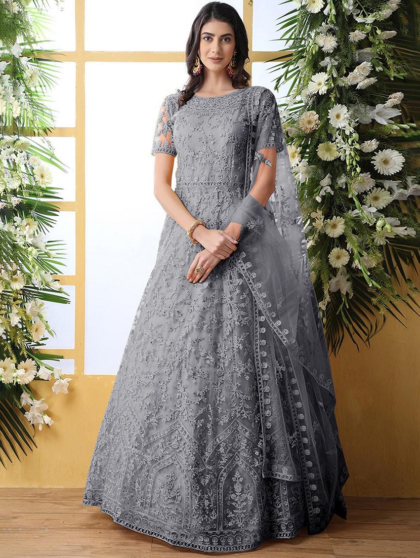 women embroidered fit & flare gown with dupatta - 22041335 - Zoom Image - 0