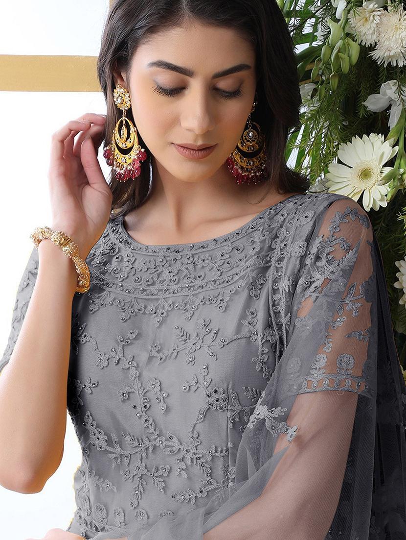 women embroidered fit & flare gown with dupatta - 22041335 - Standard Image - 3