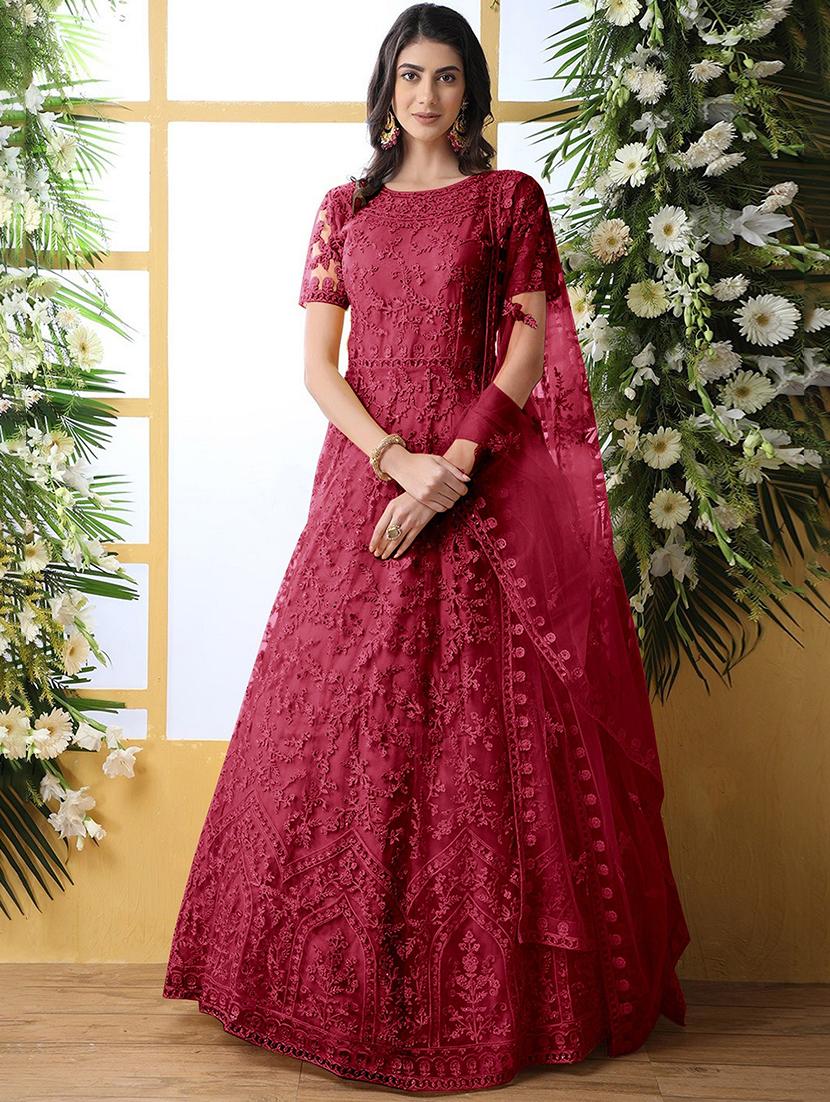 women embroidered fit & flare gown with dupatta - 22041336 - Zoom Image - 0