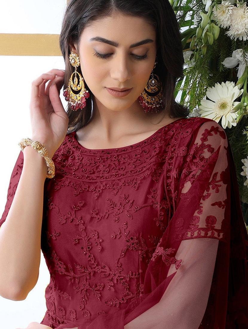 women embroidered fit & flare gown with dupatta - 22041336 - Standard Image - 3