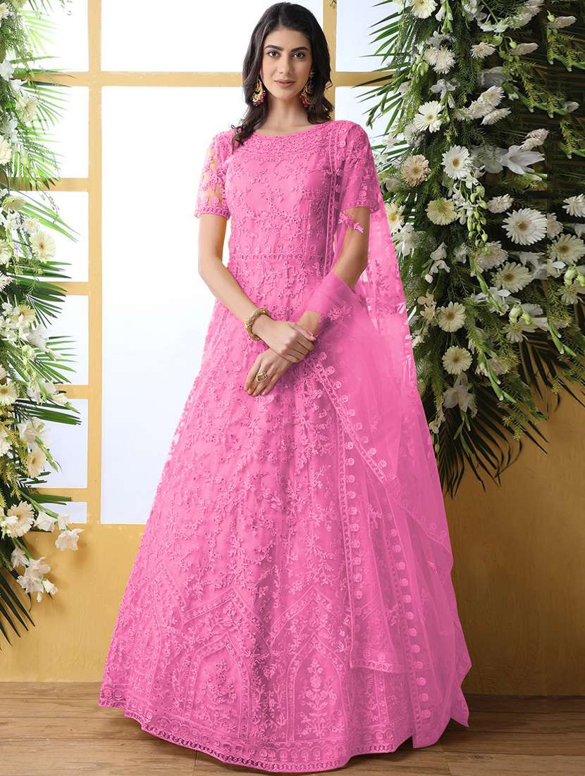 women embroidered fit & flare gown with dupatta - 22041337 -  Zoom Image - 0