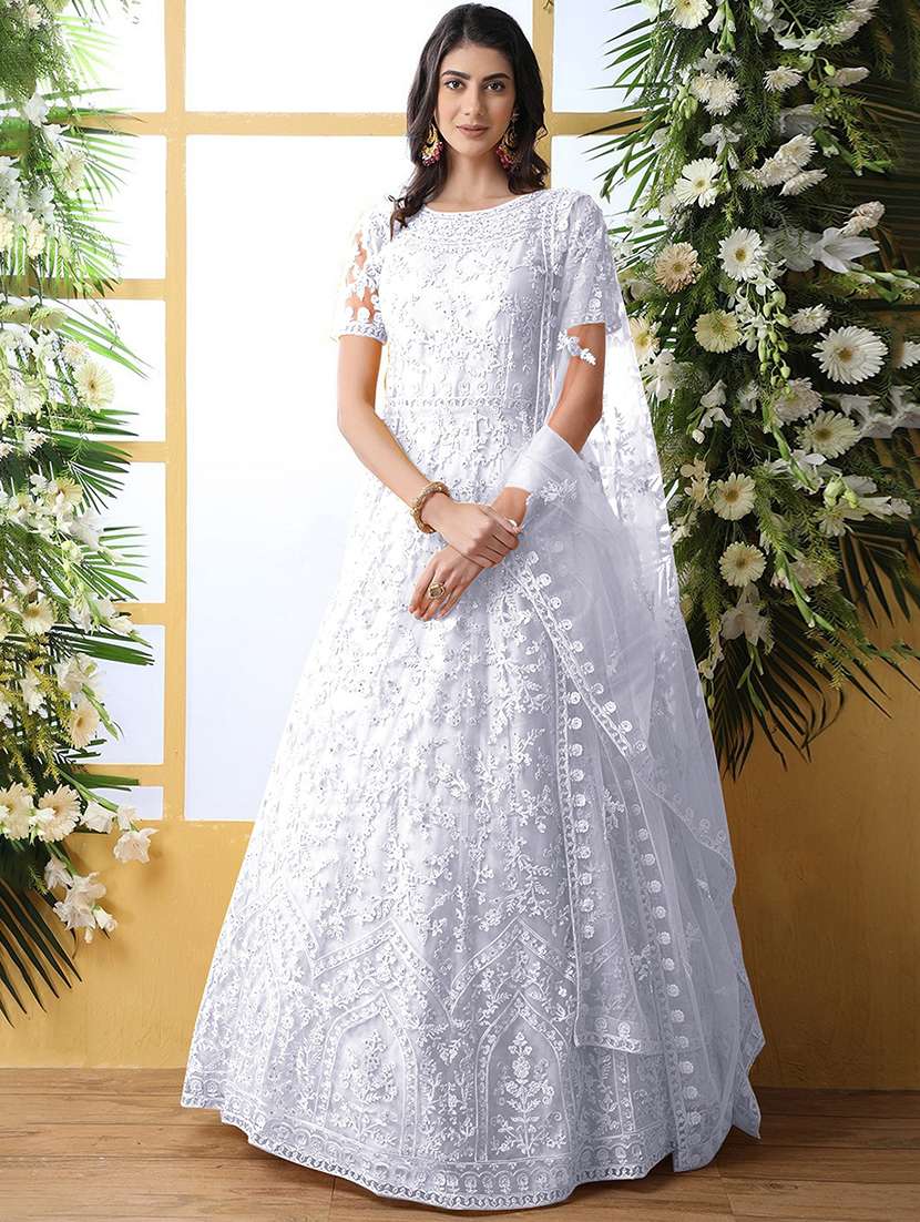 women embroidered fit & flare gown with dupatta - 22041338 - Zoom Image - 0