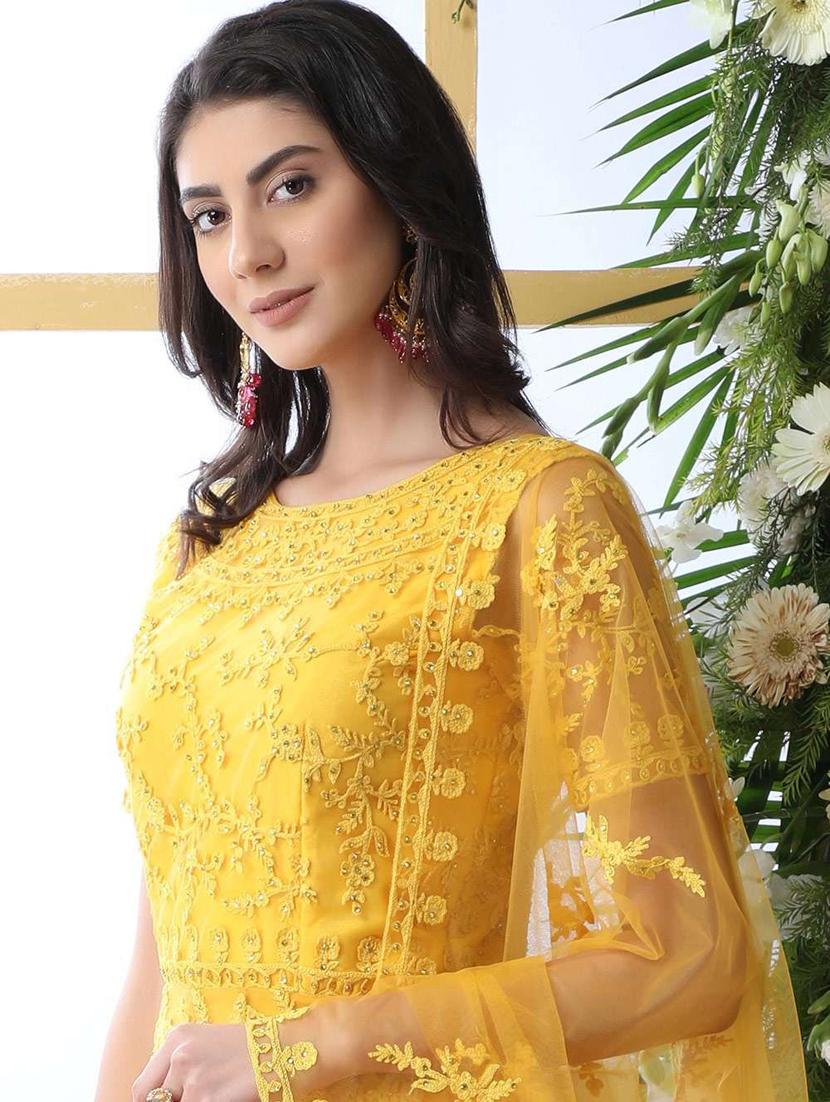 women embroidered fit & flare gown with dupatta - 22041339 - Standard Image - 3