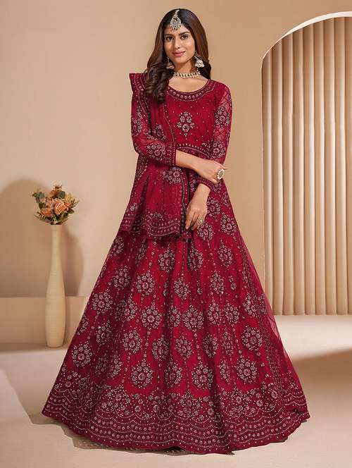 women embroidered fit & flare gown with dupatta - 22041340 -  Standard Image - 0