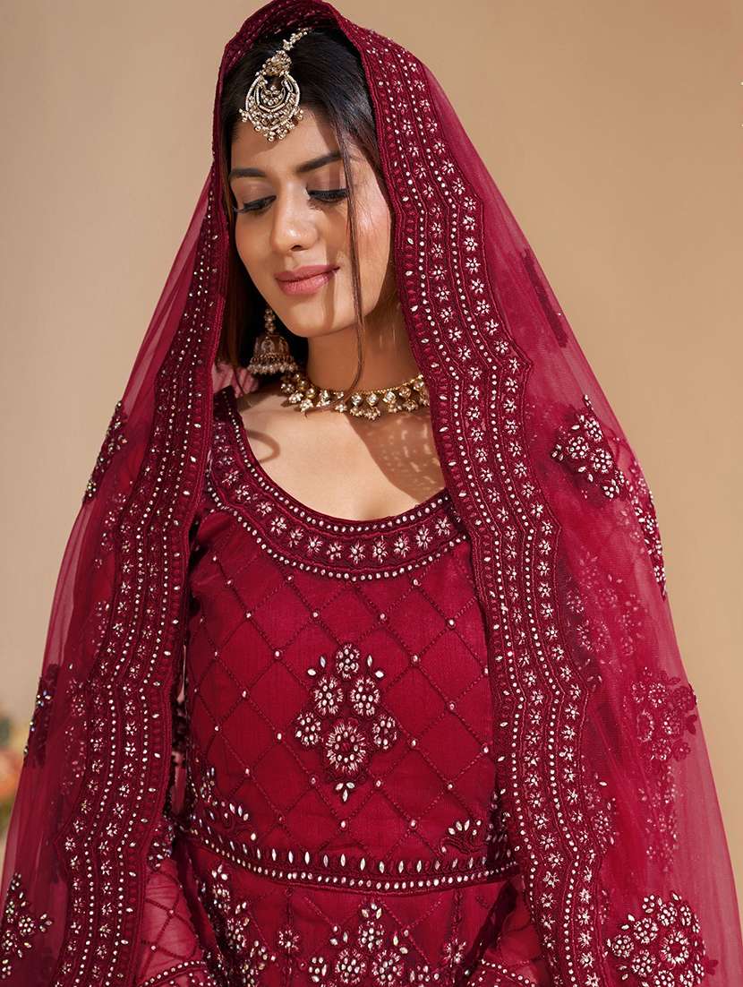 women embroidered fit & flare gown with dupatta - 22041340 - Standard Image - 3