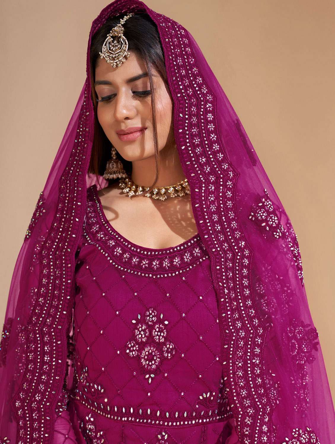 women embroidered fit & flare gown with dupatta - 22041341 - Standard Image - 3