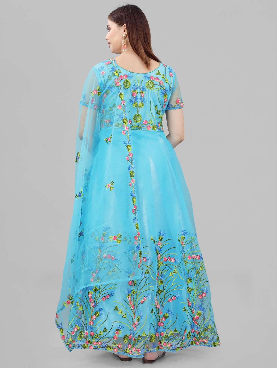 women embroidered fit & flare gown with dupatta - 22041342 - Standard Image - 3