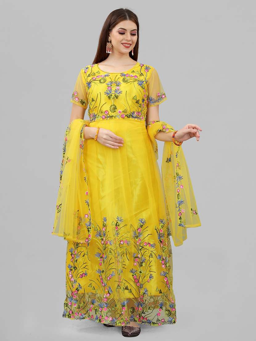 women embroidered fit & flare gown with dupatta