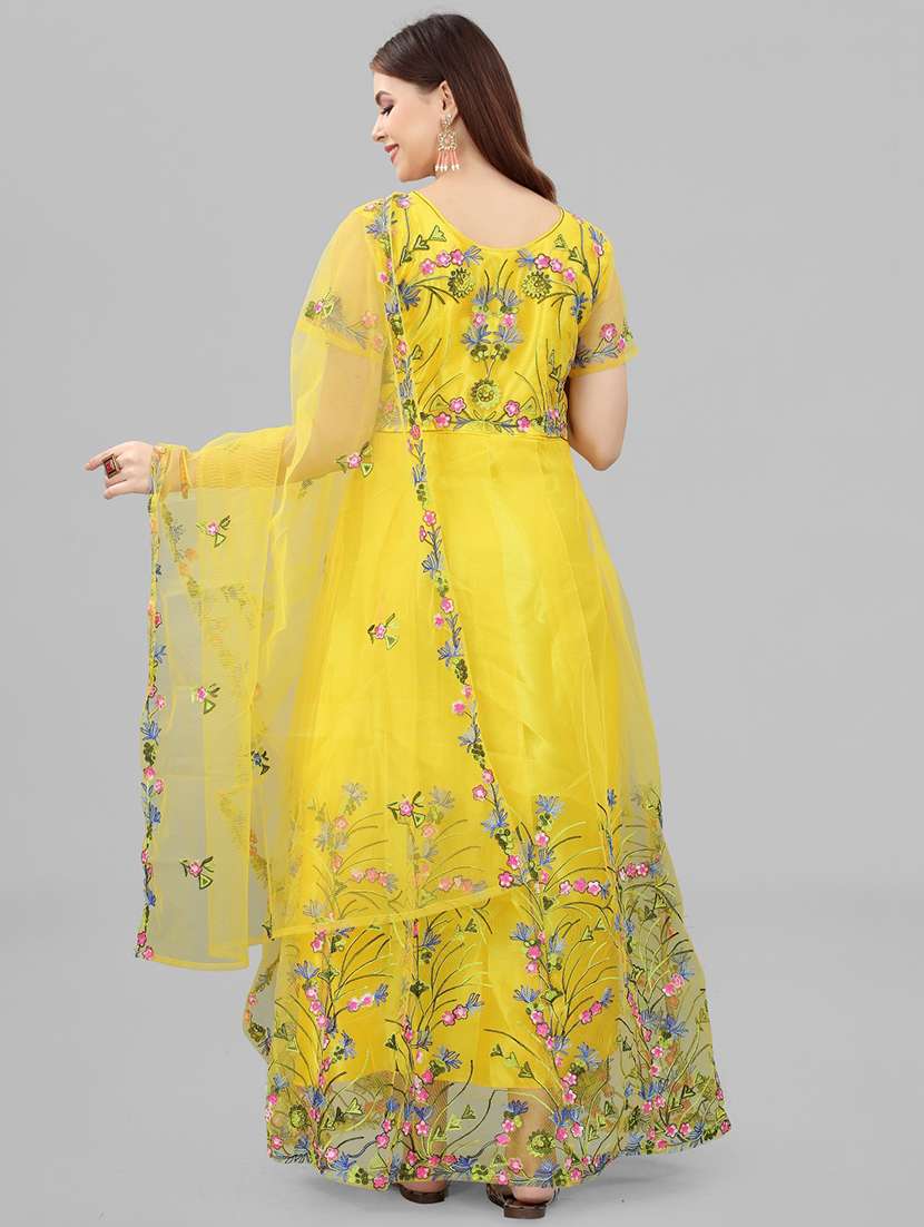 women embroidered fit & flare gown with dupatta - 22041346 - Standard Image - 3