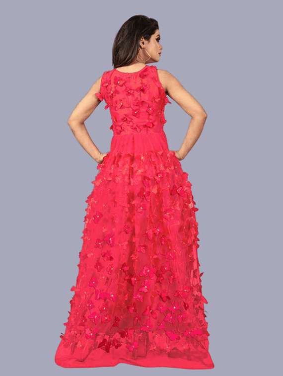 women pink s self designed leeveless fit & flare maxi dress - 22041359 - Standard Image - 3
