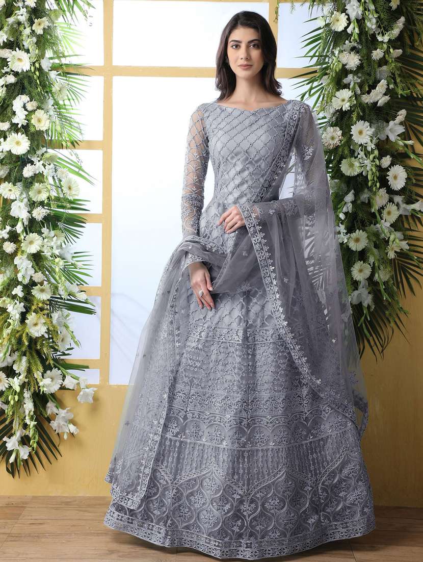 women embroidered fit & flare gown with dupatta