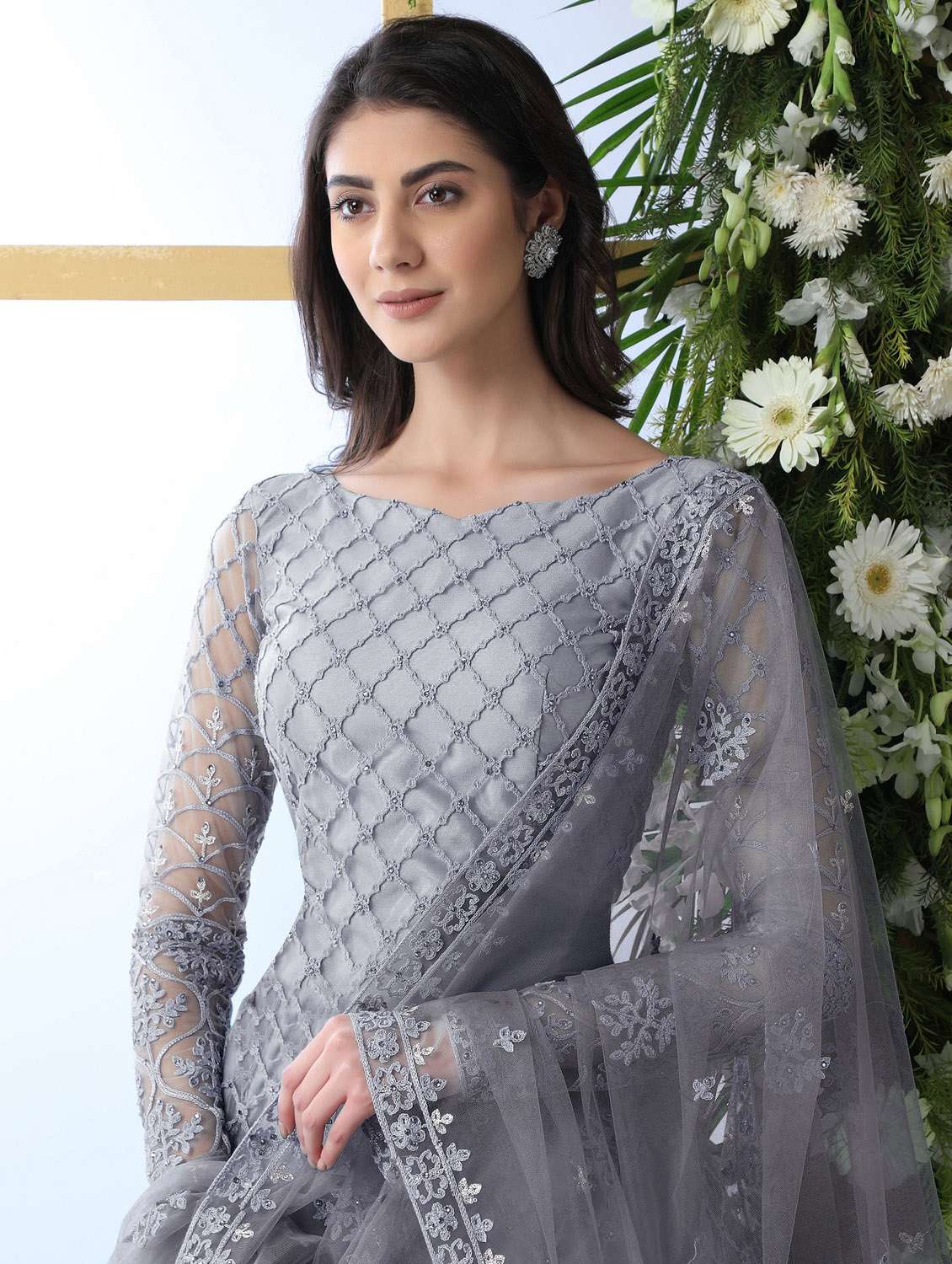 women embroidered fit & flare gown with dupatta - 22041363 - Standard Image - 3