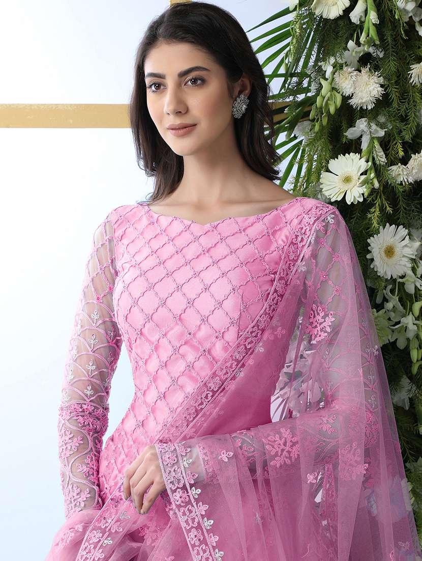 women embroidered fit & flare gown with dupatta - 22041364 - Standard Image - 3