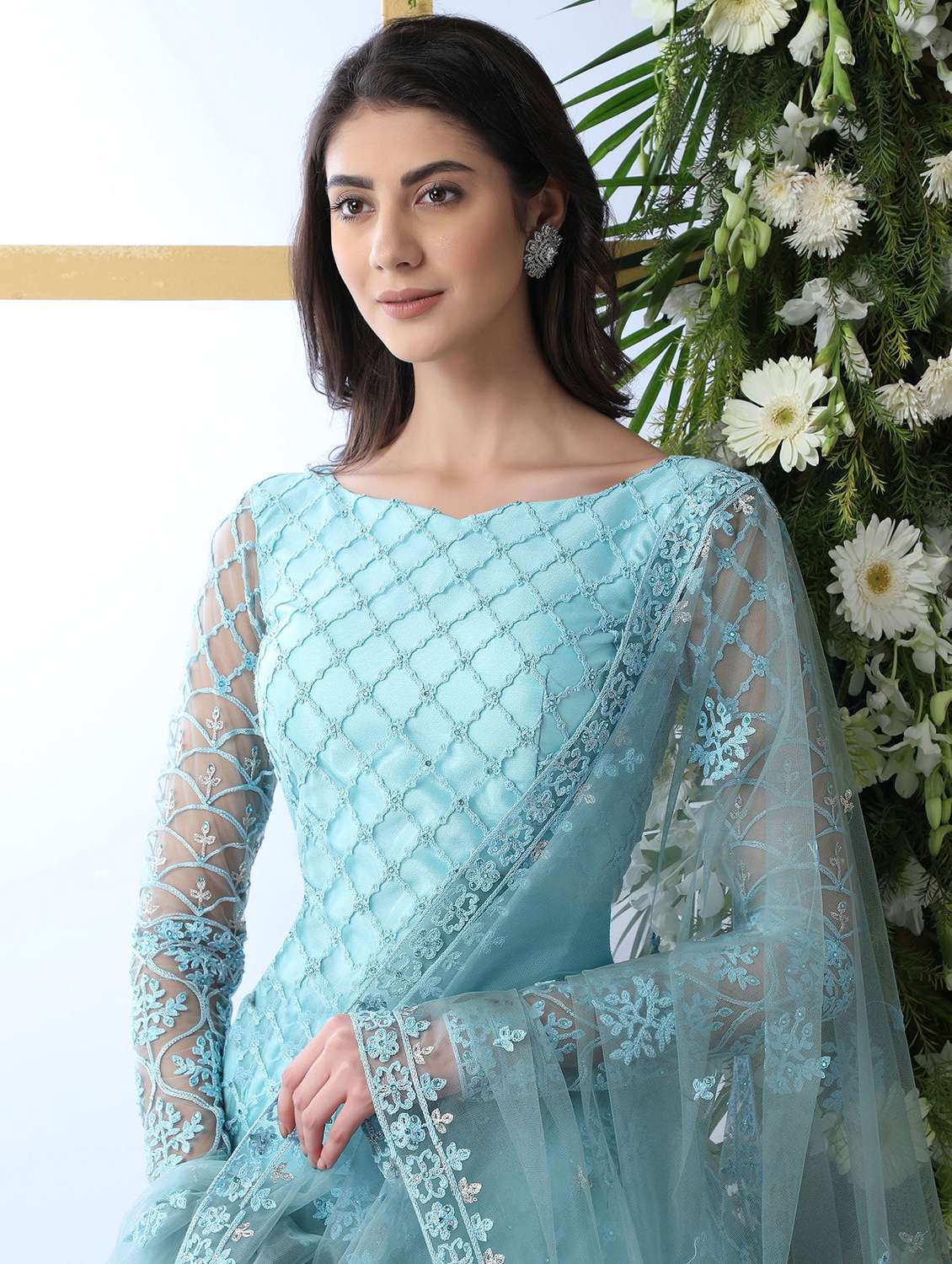 women embroidered fit & flare gown - 22041365 - Standard Image - 3