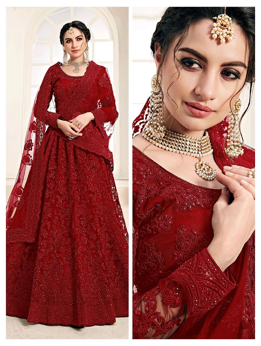 women embroidered fit & flare gown with dupatta - 22041367 - Standard Image - 3