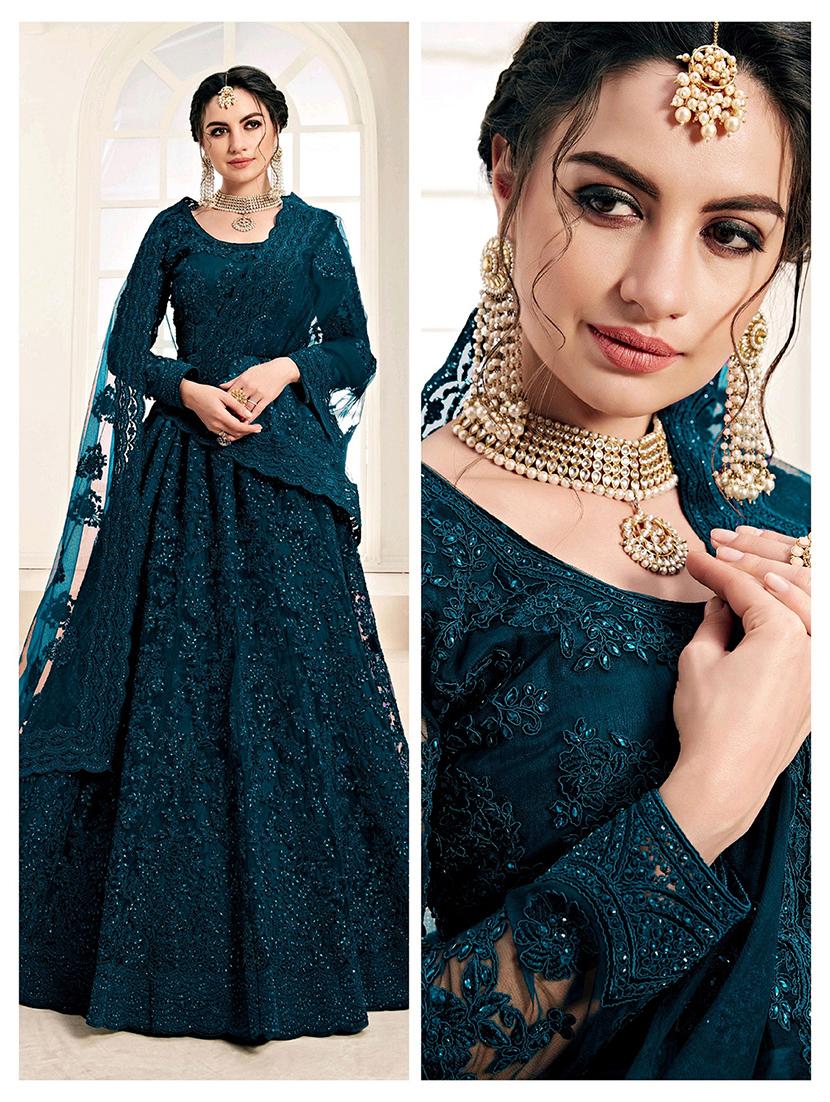 women embroidered fit & flare gown with dupatta - 22041368 - Standard Image - 3